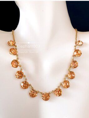 J.Crew Orange Crystal Statement Necklace Gold Tone Faceted Gem